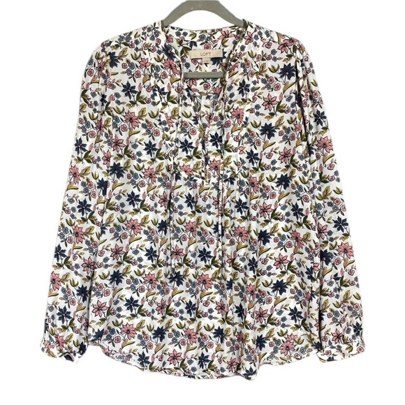 Loft Floral Long Sleeve Peasant Blouse Semi Sheer Size M - Picture 1 of 8